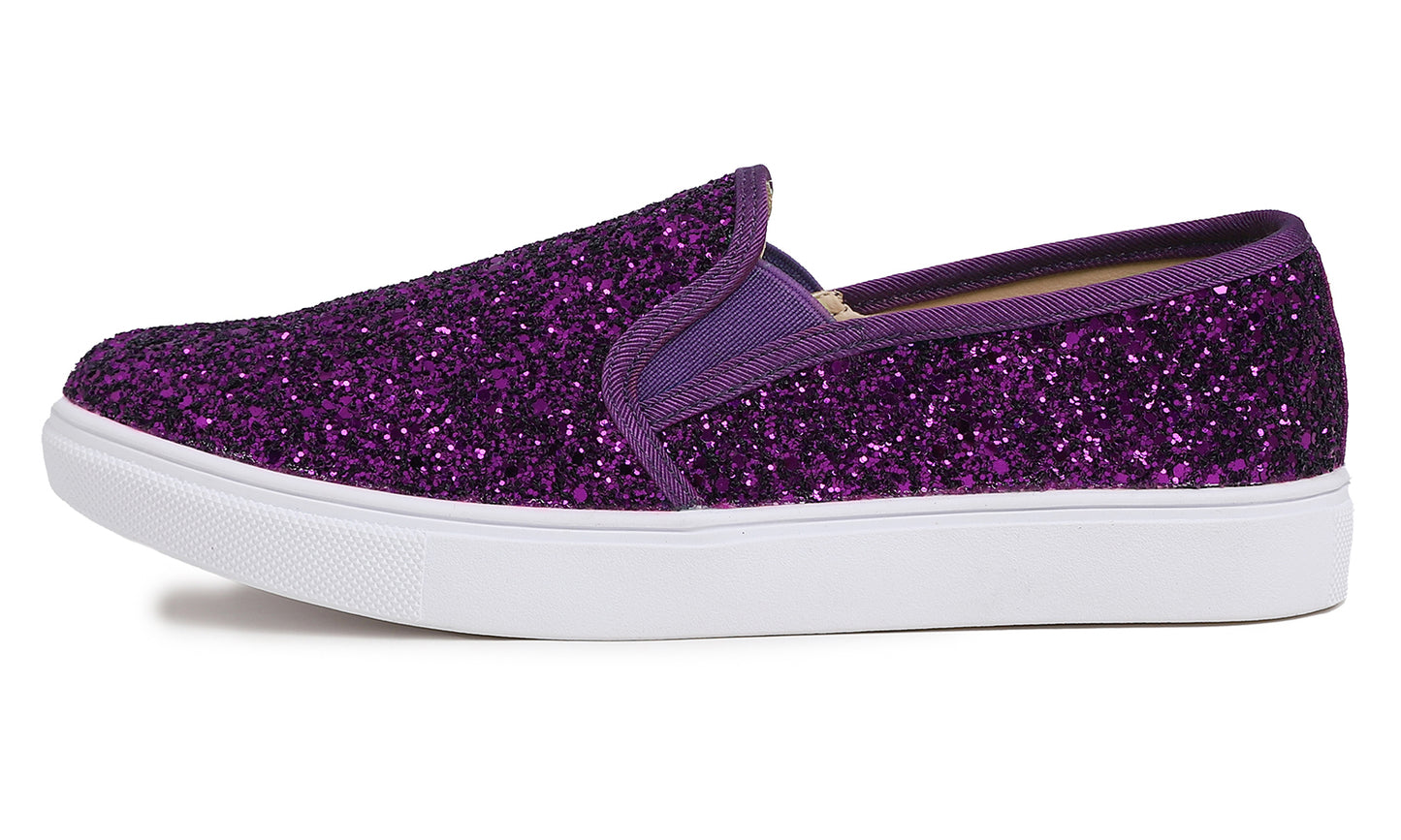 Feversole Women's Fashion Slip-On Sneaker Casual Flat Loafers Shiny Glitter