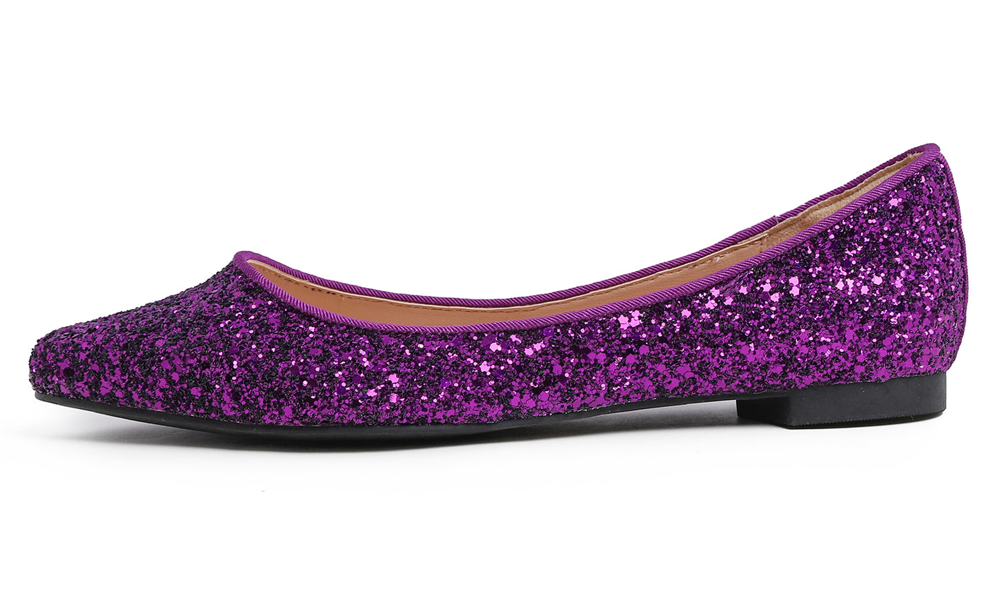 Feversole Women's Fashion Pointed Toe Classic Dressy Shiny Comfort Cushioned Flats Glitter