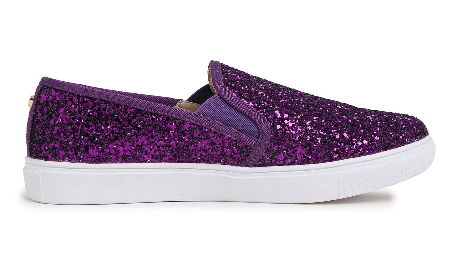 Feversole Women's Fashion Slip-On Sneaker Casual Flat Loafers Shiny Glitter