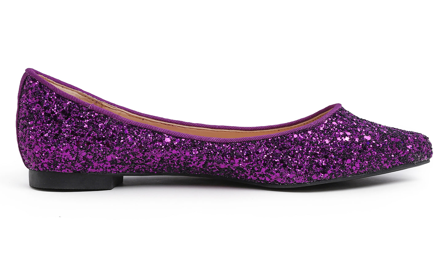 Feversole Women's Fashion Pointed Toe Classic Dressy Shiny Comfort Cushioned Flats Glitter