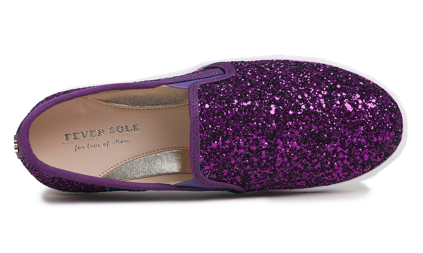 Feversole Women's Fashion Slip-On Sneaker Casual Flat Loafers Shiny Glitter