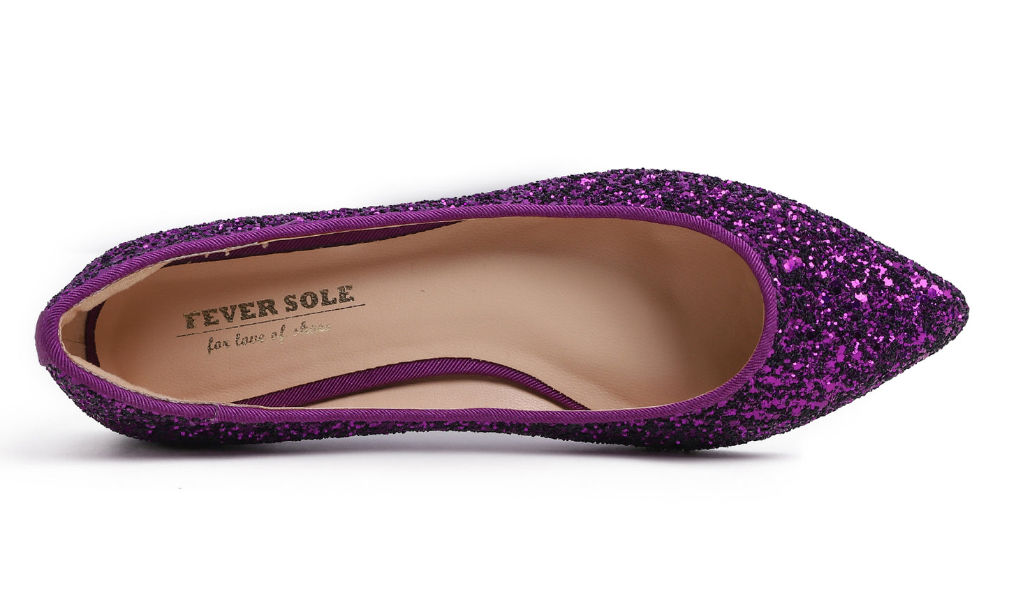Feversole Women's Fashion Pointed Toe Classic Dressy Shiny Comfort Cushioned Flats Glitter
