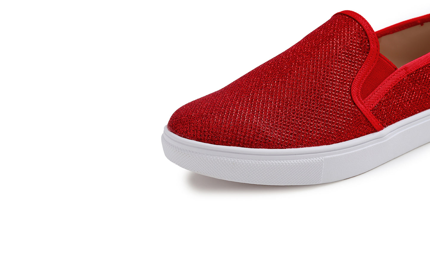 Feversole Women's Fashion Slip-On Sneaker Casual Flat Loafers Shiny Lurex