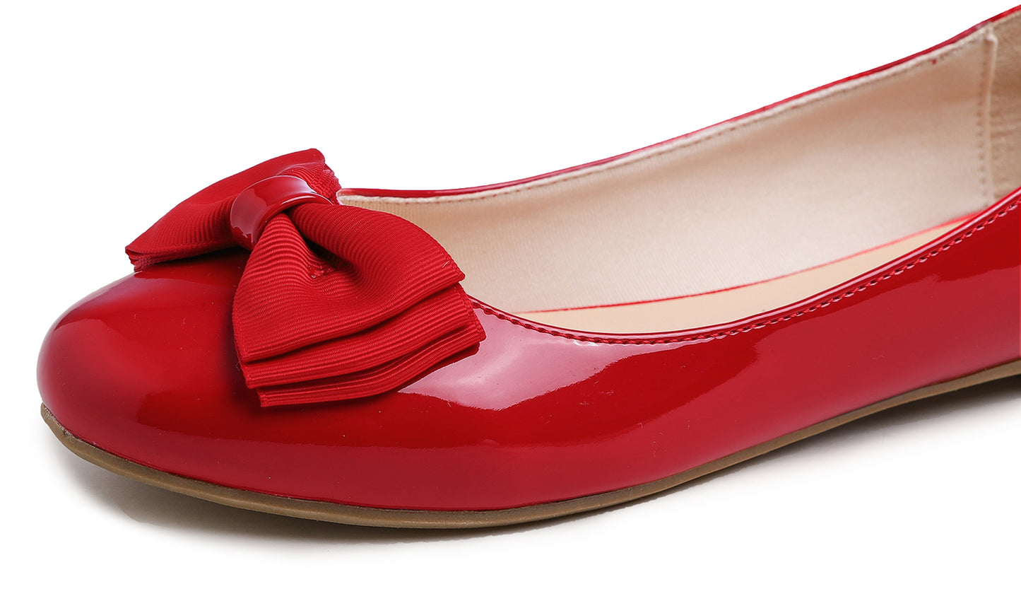 Feversole Women's Round Toe Cute Bow Trim Ballet Flats
