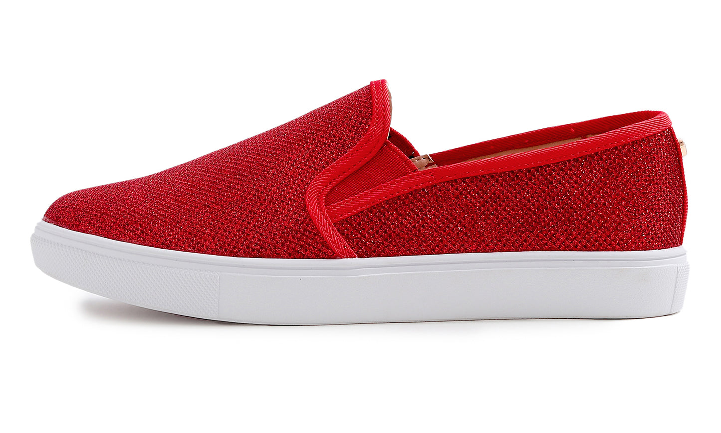 Feversole Women's Fashion Slip-On Sneaker Casual Flat Loafers Shiny Lurex