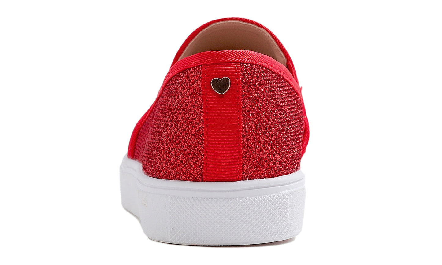 Feversole Women's Fashion Slip-On Sneaker Casual Flat Loafers Shiny Lurex