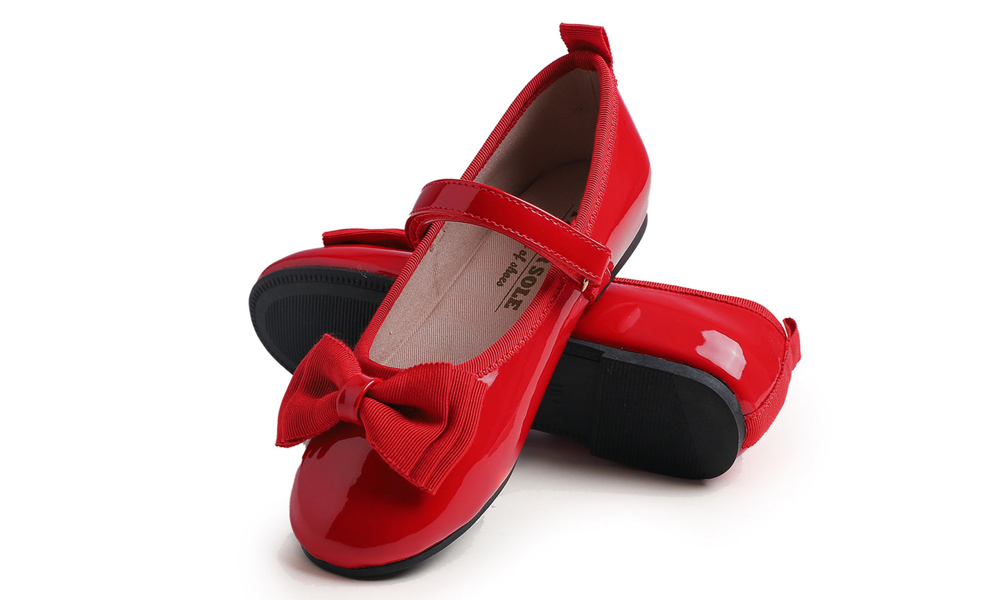 Feversole Girls Cute Dress Mary Jane Shoes Soft Party Holiday Ballet Bow Tie Patent Vegan Leather