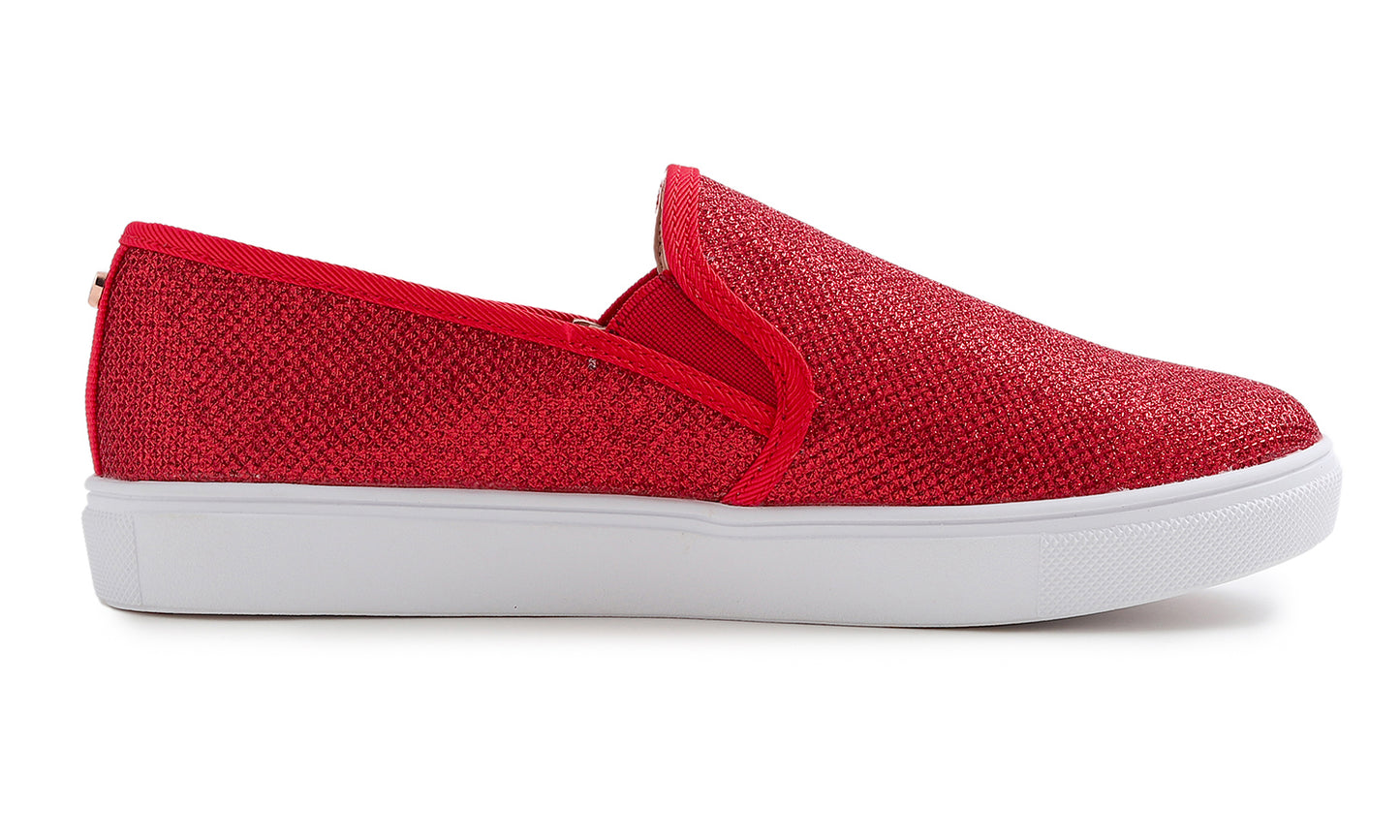 Feversole Women's Fashion Slip-On Sneaker Casual Flat Loafers Shiny Lurex