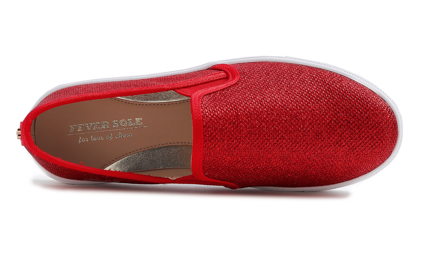 Feversole Women's Fashion Slip-On Sneaker Casual Flat Loafers Shiny Lurex