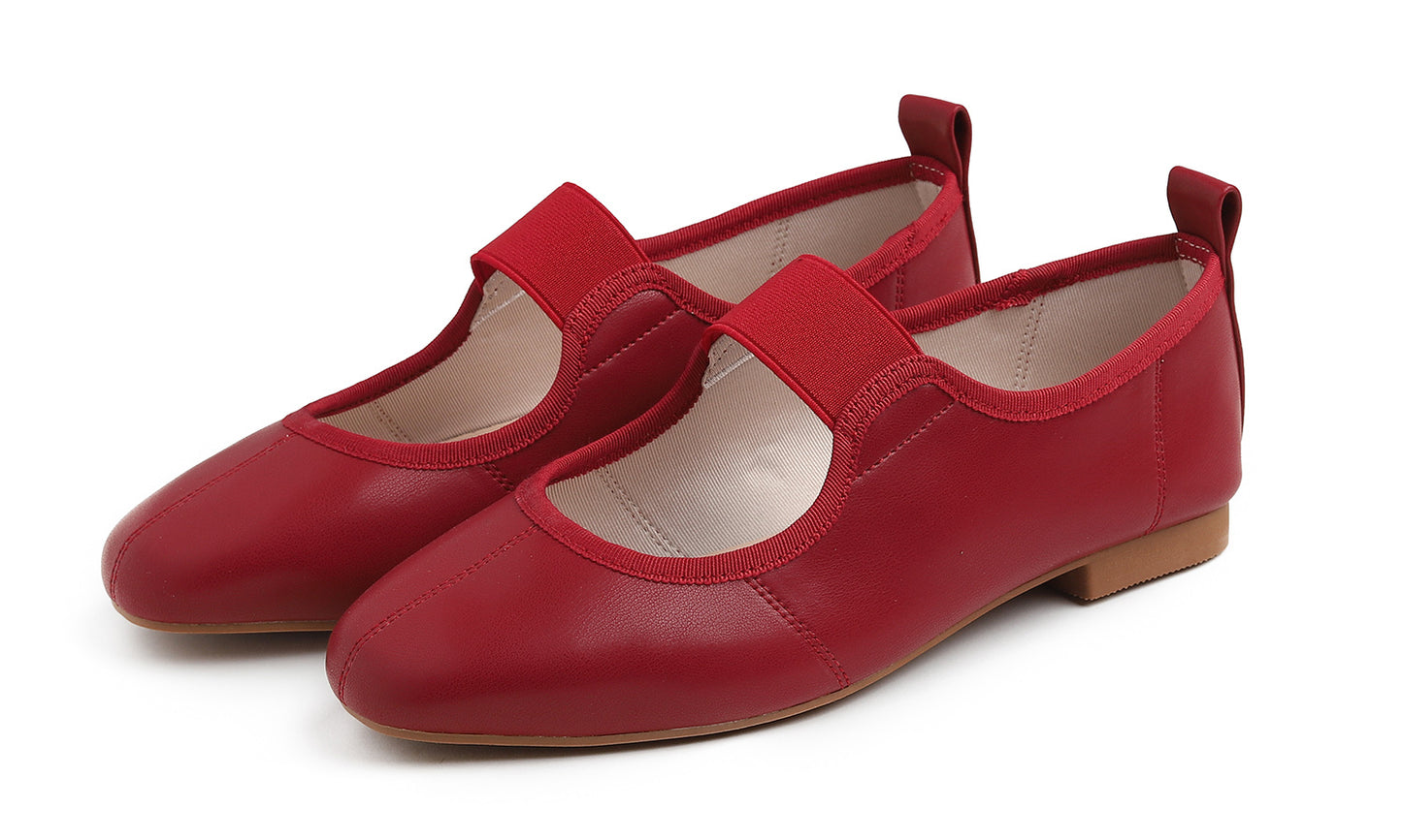 Feversole Women's Cushion Padded Comfort Square Toe Soft Mary Jane Dressy Elastic Strap Easy Slip on Work Office Flats Vegan Leather