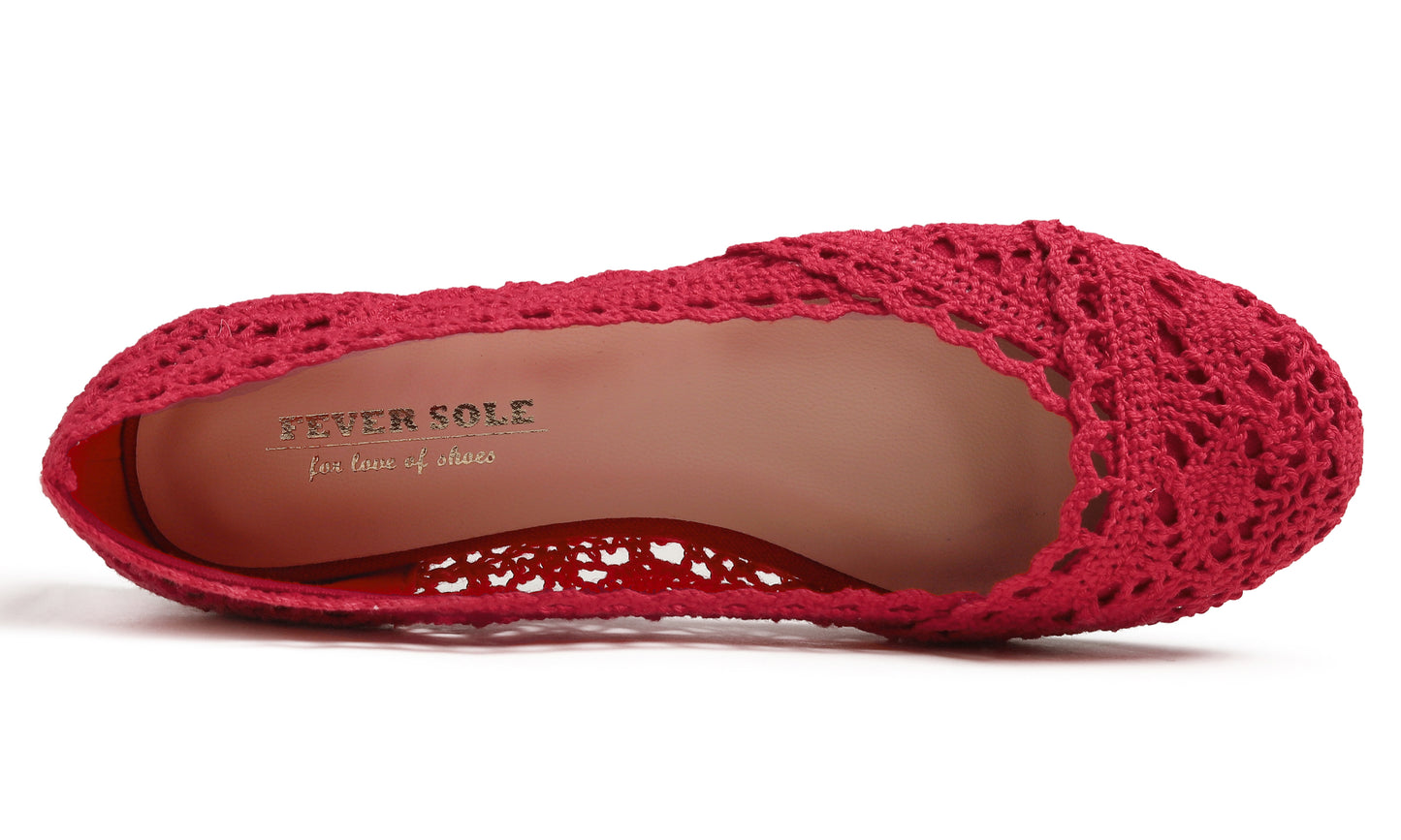 Feversole Women's Comfort Breathable Knit Crochet Shoes Lace Ballet Flats