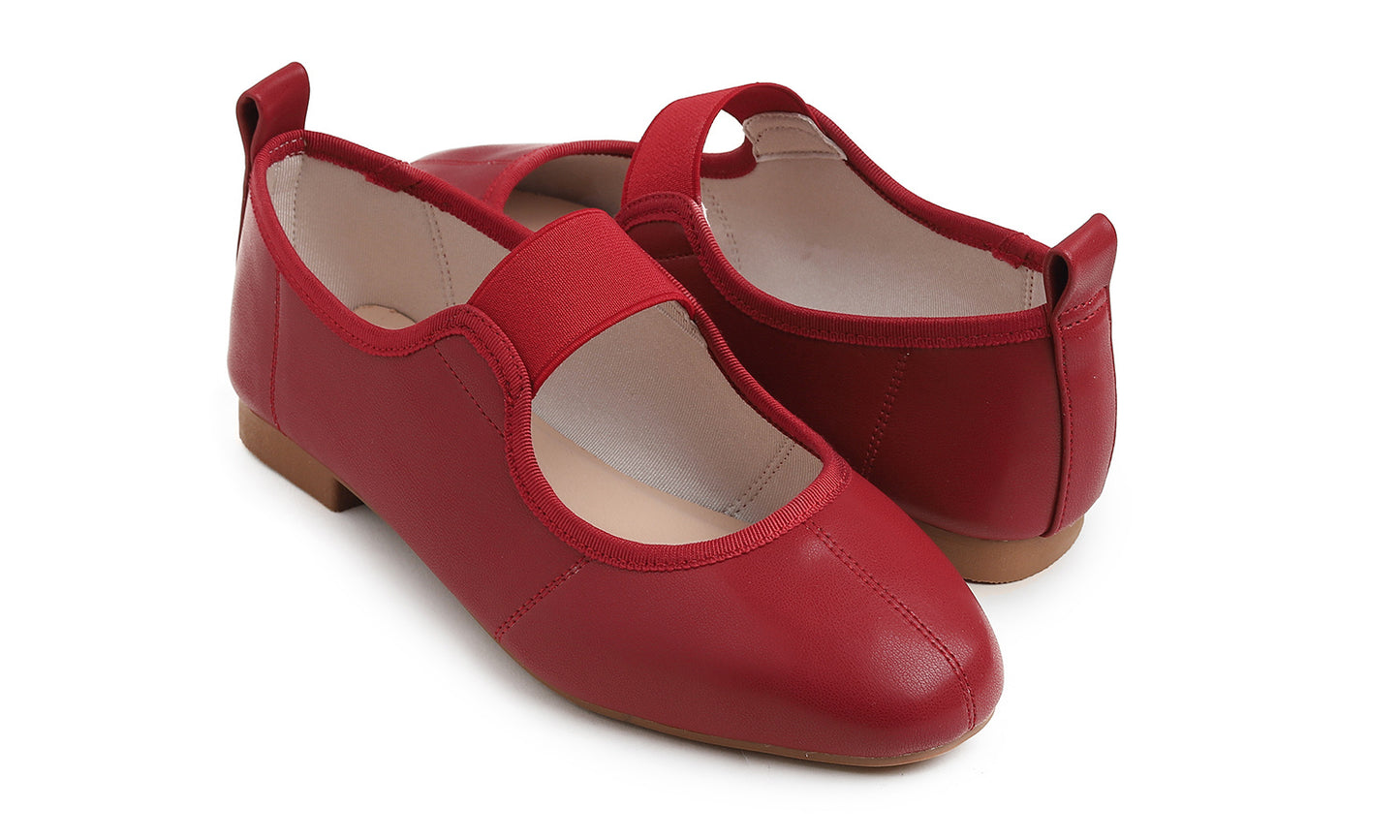 Feversole Women's Cushion Padded Comfort Square Toe Soft Mary Jane Dressy Elastic Strap Easy Slip on Work Office Flats Vegan Leather