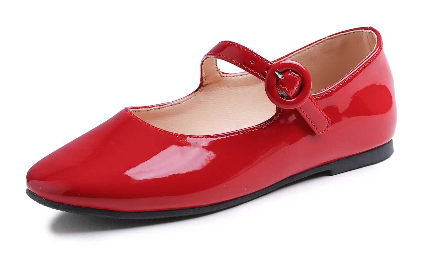Feversole Girls Cute Dress Mary Jane Shoes Little Kids Casual Buckle Strap Flats Vegan Leather Patent Buckle
