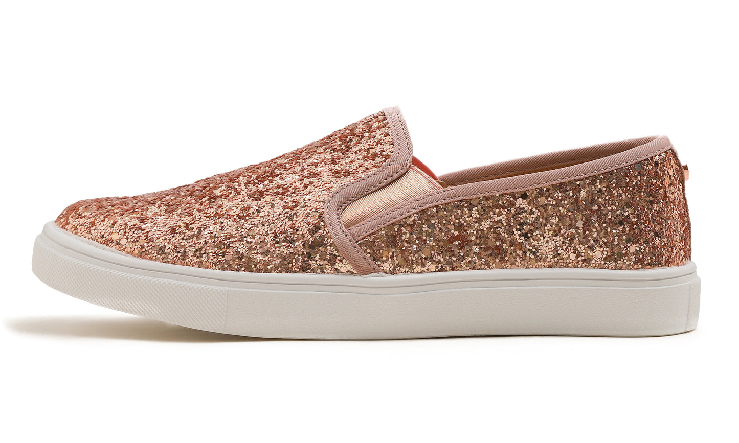 Feversole Women's Fashion Slip-On Sneaker Casual Flat Loafers Shiny Glitter