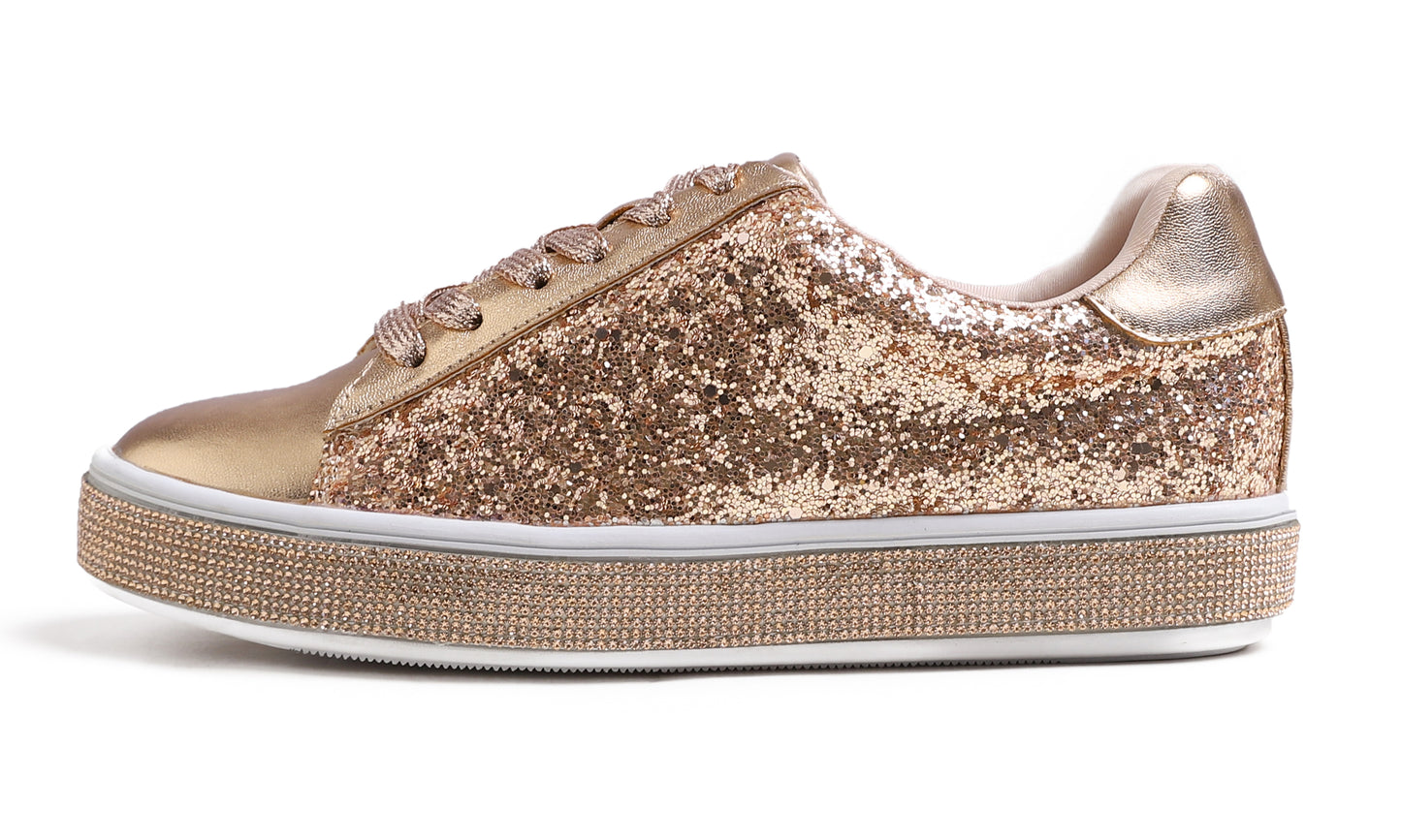 Feversole Women's Fashion Sparkle Platform Rhinestone Party Holiday Wedding Sneakers