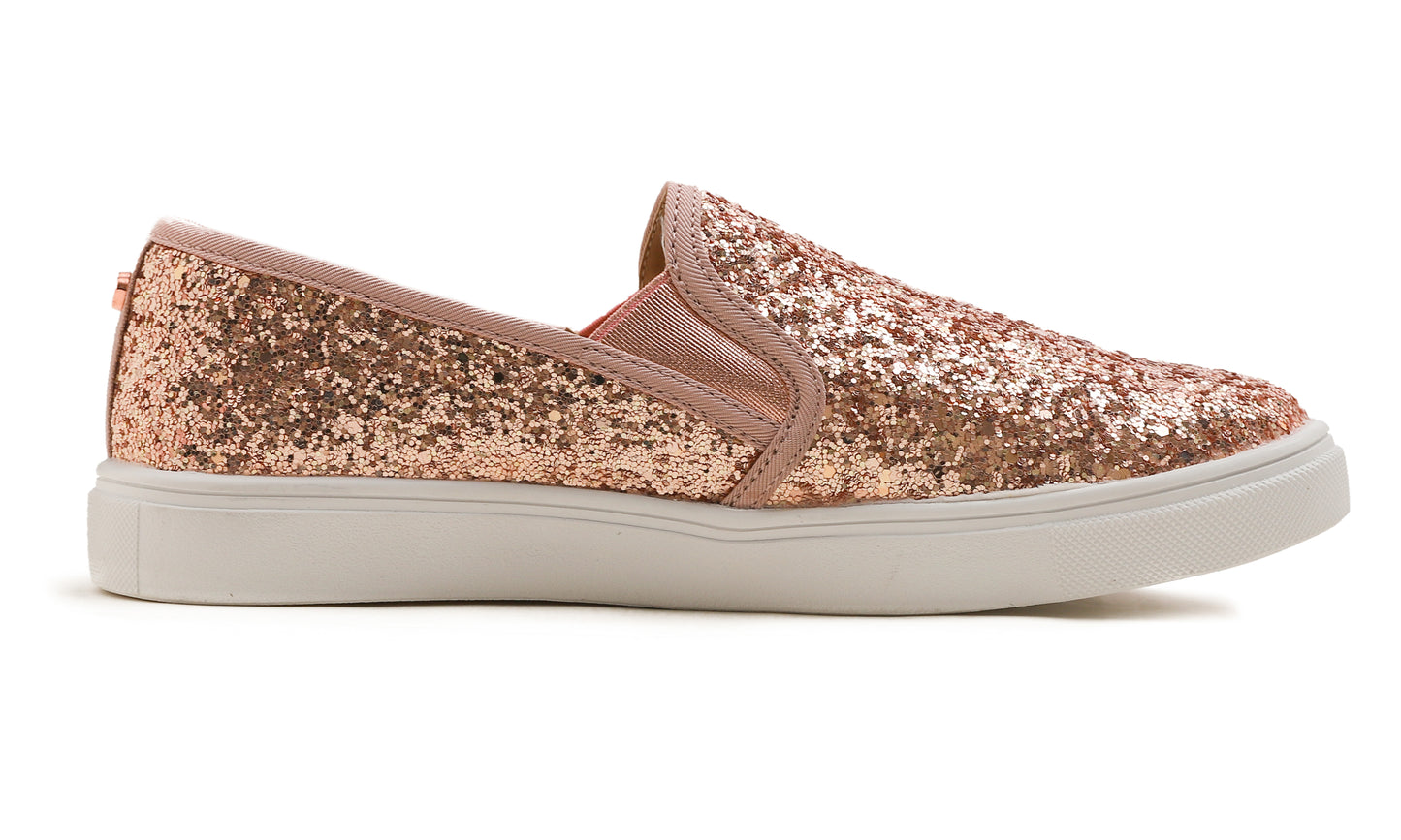 Feversole Women's Fashion Slip-On Sneaker Casual Flat Loafers Shiny Glitter