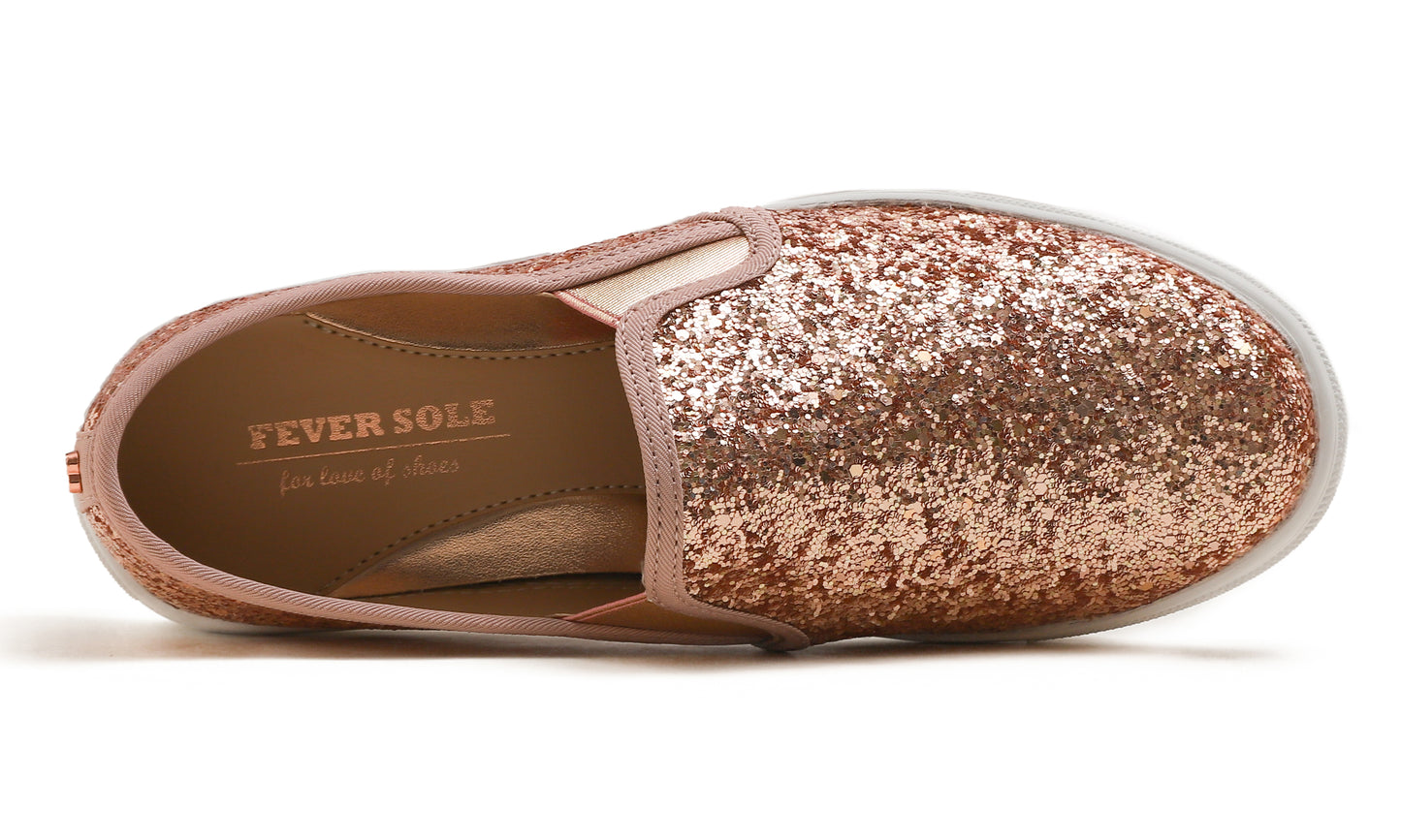 Feversole Women's Fashion Slip-On Sneaker Casual Flat Loafers Shiny Glitter