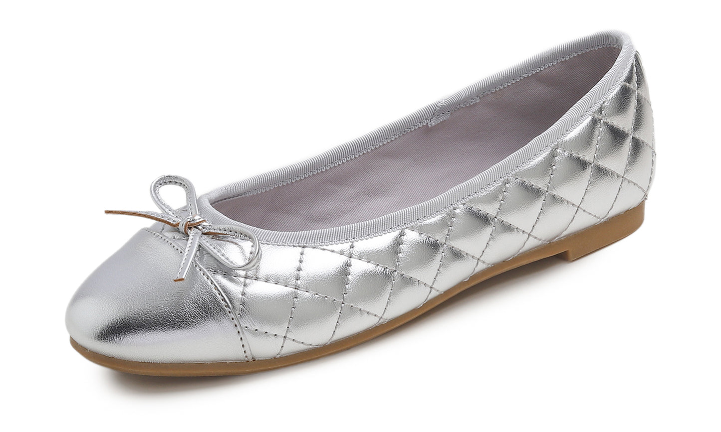 Feversole Women's Bow Tie Fashion Dress Slip On Shoes Round Toe Ballet Flat Quilted Toe Cap