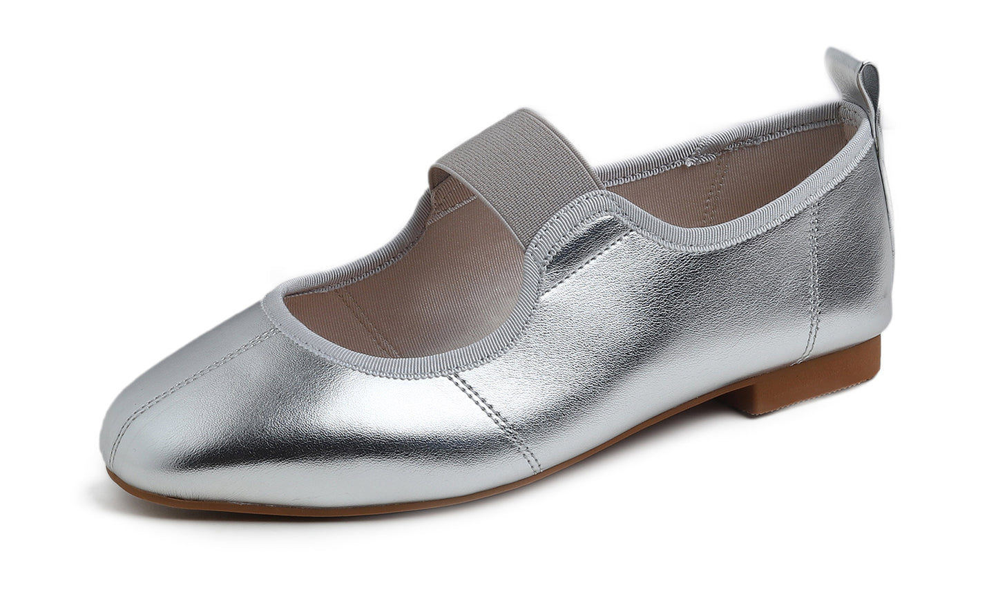 Feversole Women's Cushion Padded Comfort Square Toe Soft Mary Jane Dressy Elastic Strap Easy Slip on Work Office Flats Vegan Leather