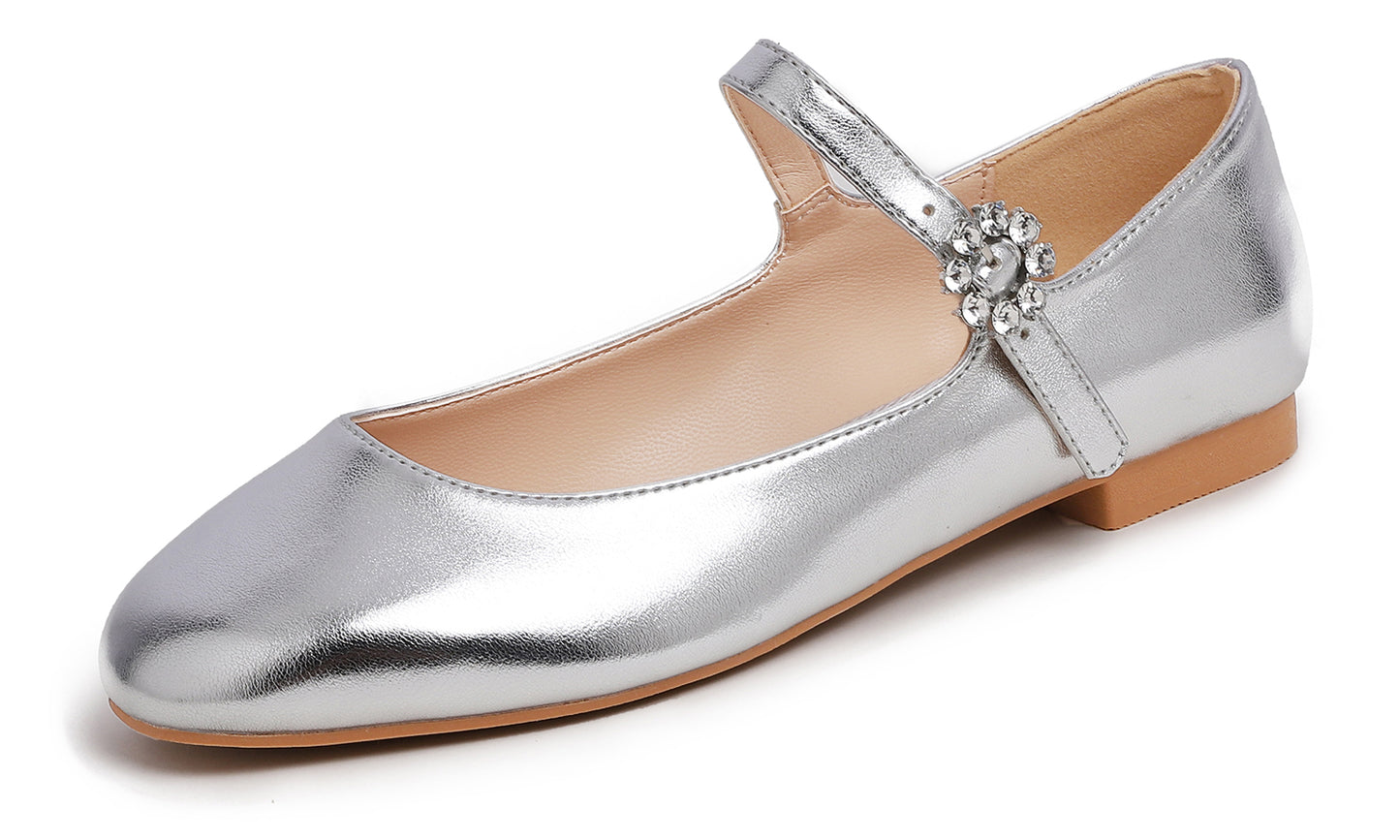 Feversole Women's Mary Jane Fashion Square Toe Easy Buckle Slip On Flats Vegan Leather