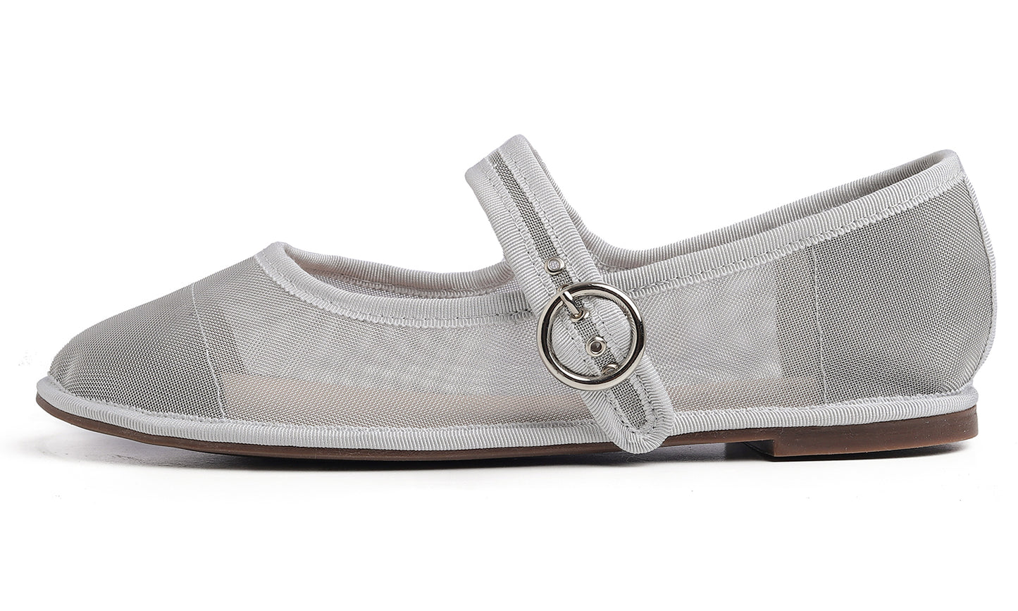 Fevrsole Women's Soft Breathable Mary Jane Memory Foam Cushioned Comfort Round Toe Metal Buckle Flats Walking Shoes