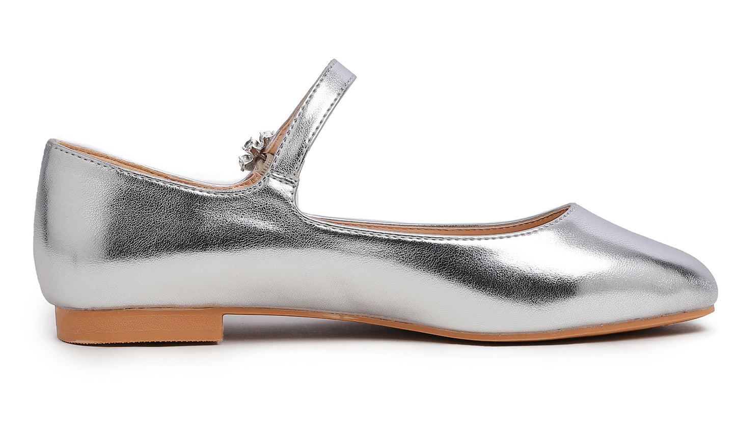 Feversole Women's Mary Jane Fashion Square Toe Easy Buckle Slip On Flats Vegan Leather