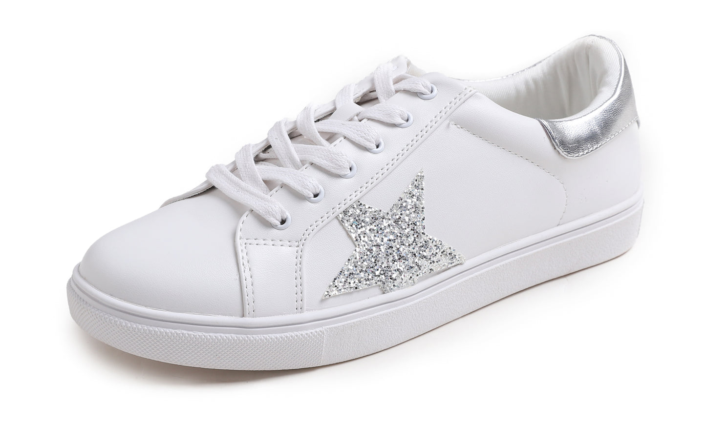 Feversole Women's Featured PU Leather Colorful Lace Up Sneaker Star