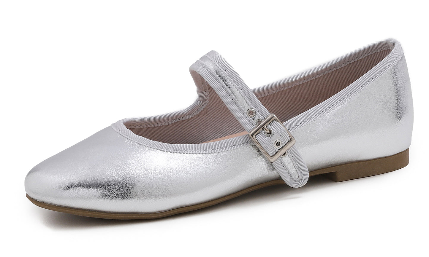 Feversole Women's Soft Cushion Extra Padded Comfort Round Toe Mary Jane Metal Buckle Fashion Ballet Flats Walking Shoes