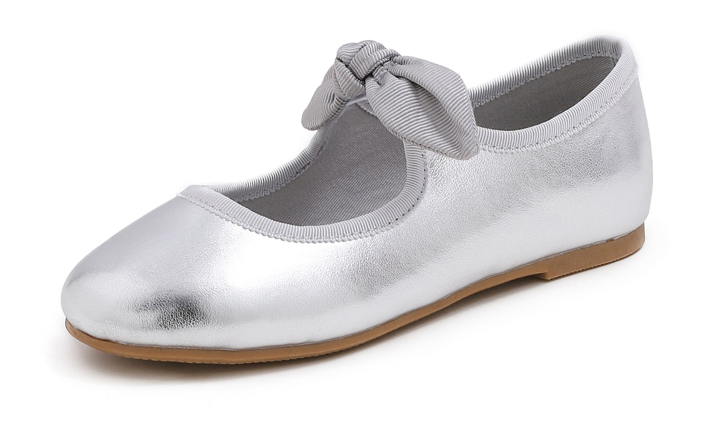 Feversole Girls Cute Dress Mary Jane Shoes Little Kids Casual Buckle Strap Flats Vegan Leather Bow Elastic