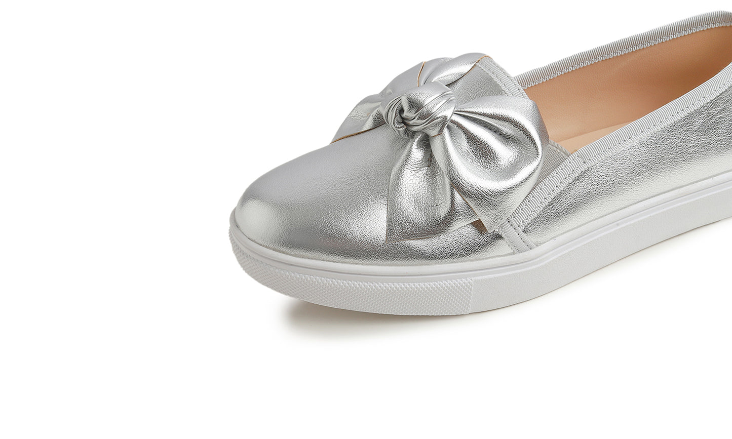 Feversole Women's Casual Slip On Sneaker Fashion Bow Tie Loafer Flats Metallic Vegan Leather