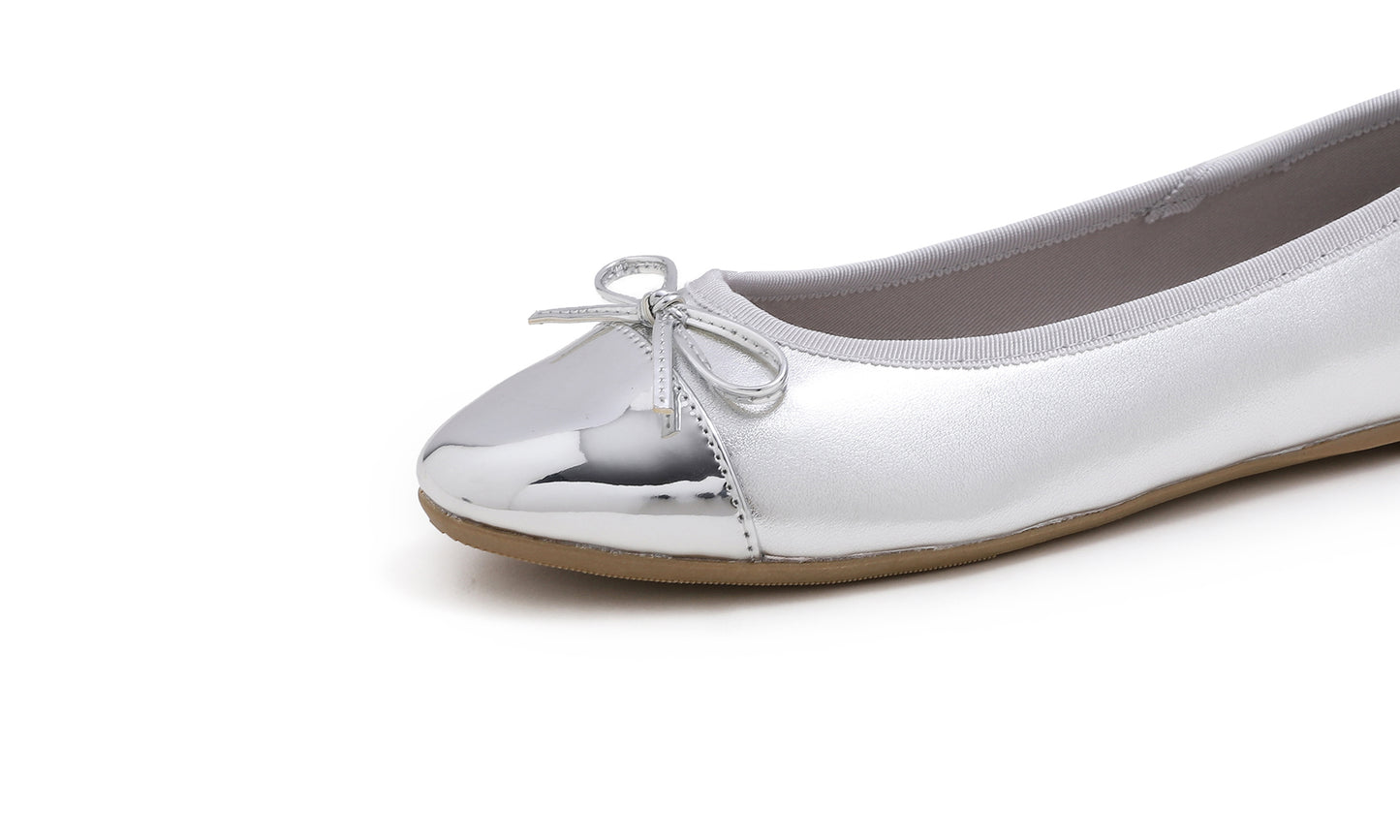Feversole Women's Bow Tie Fashion Dress Slip On Shoes Round Toe Ballet Flat Patent Toe Cap