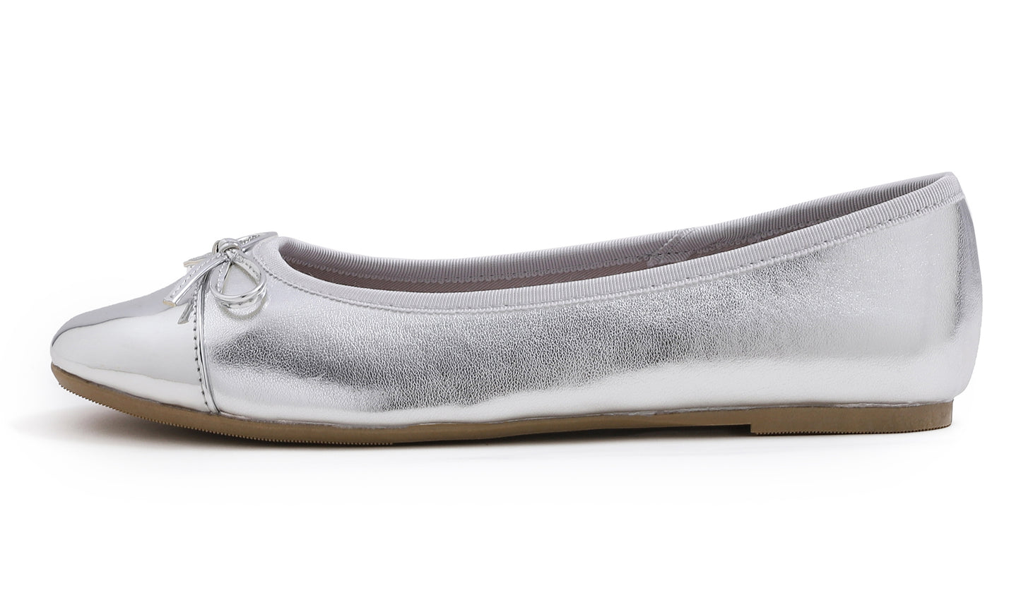 Feversole Women's Bow Tie Fashion Dress Slip On Shoes Round Toe Ballet Flat Patent Toe Cap