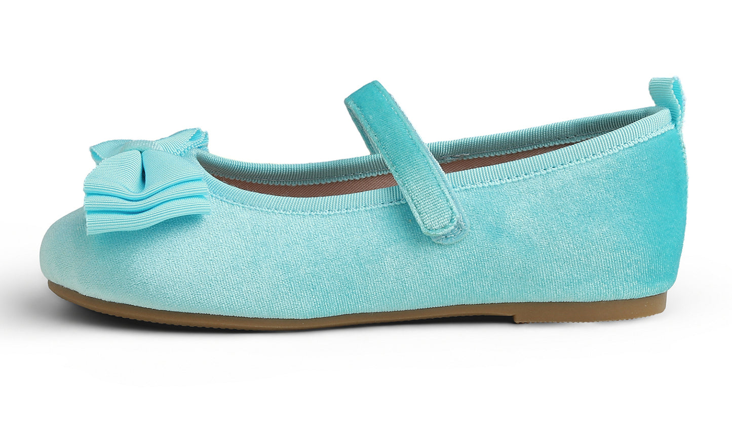 Feversole Girls Cute Dress Mary Jane Shoes Bow Tie Sunday Holiday Ballet Flats Velvet With Tri Bow