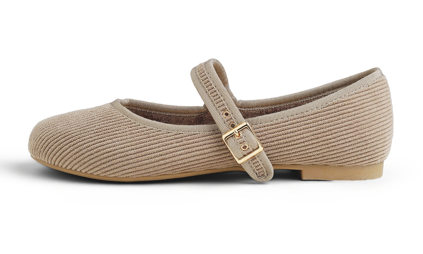 Feversole Women's Soft Cushion Extra Padded Comfort Round Toe Mary Jane Breathable Fabric Fashion Ballet Flats Walking Shoes Corduroy