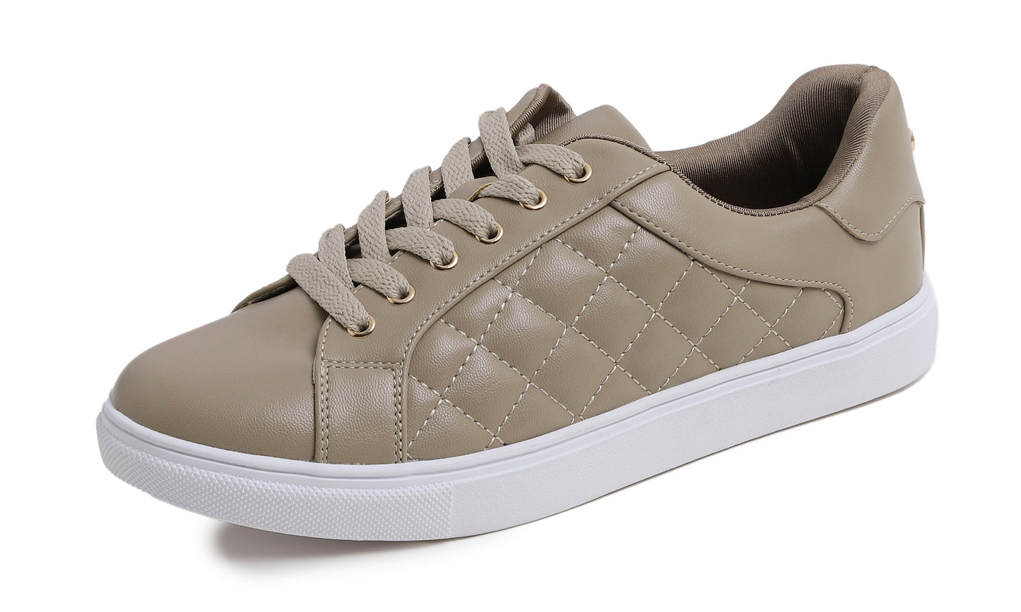 Feversole Women's Fashion Vegan Leather Casual Daily Lace Up Sneaker Quilted Vegan Leather