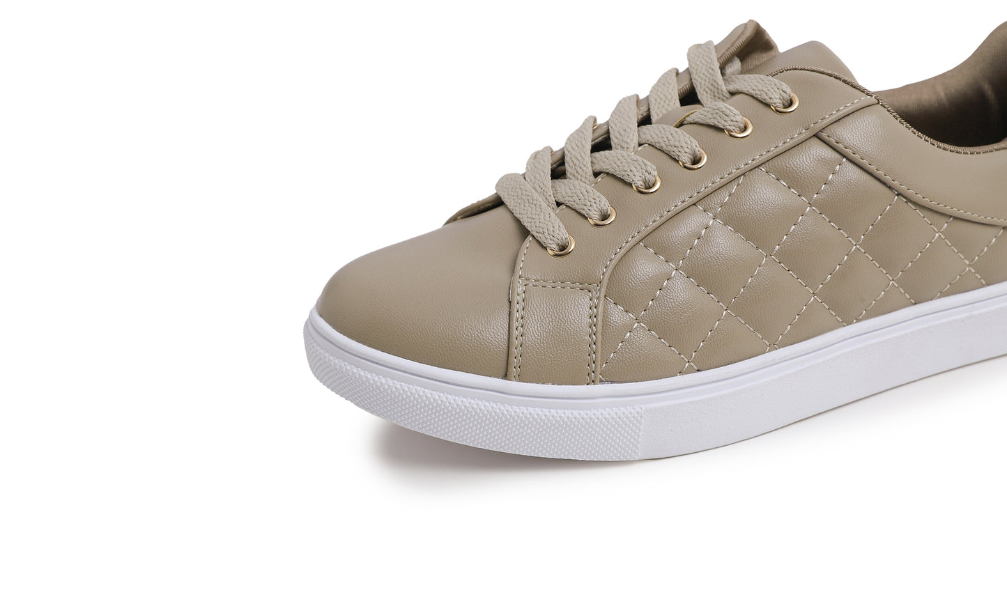 Feversole Women's Fashion Vegan Leather Casual Daily Lace Up Sneaker Quilted Vegan Leather