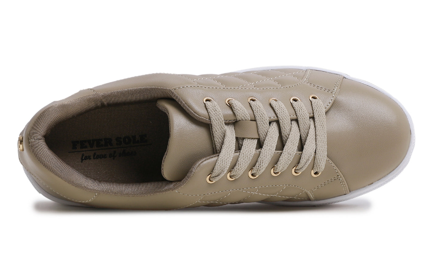 Feversole Women's Fashion Vegan Leather Casual Daily Lace Up Sneaker Quilted Vegan Leather