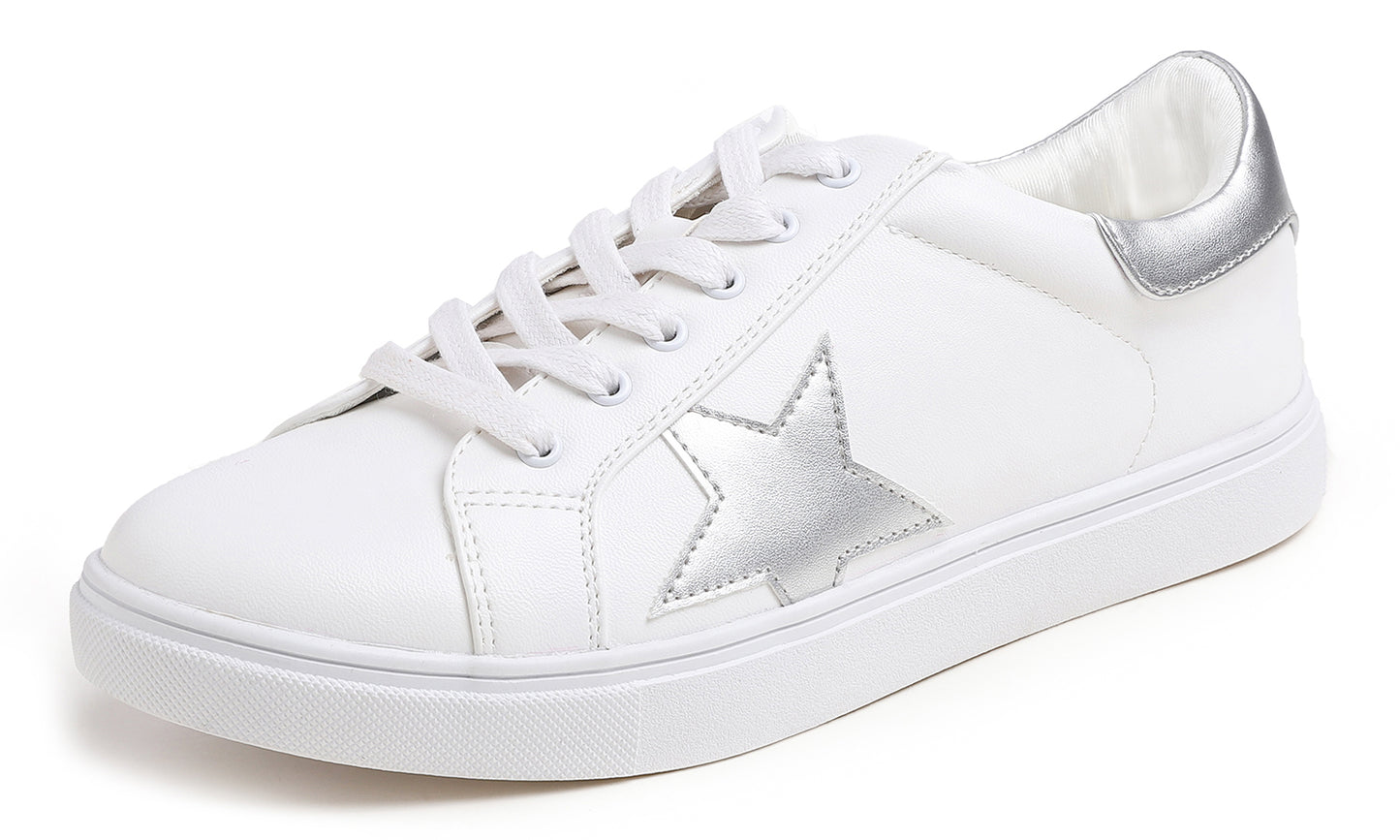 Feversole Women's Featured PU Leather Colorful Lace Up Sneaker Star