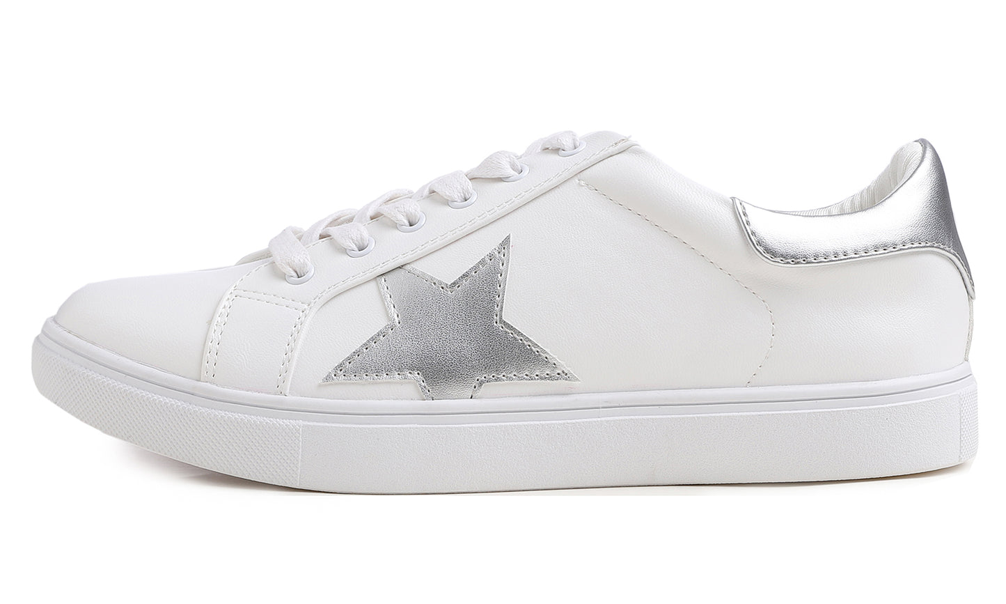 Feversole Women's Featured PU Leather Colorful Lace Up Sneaker Star