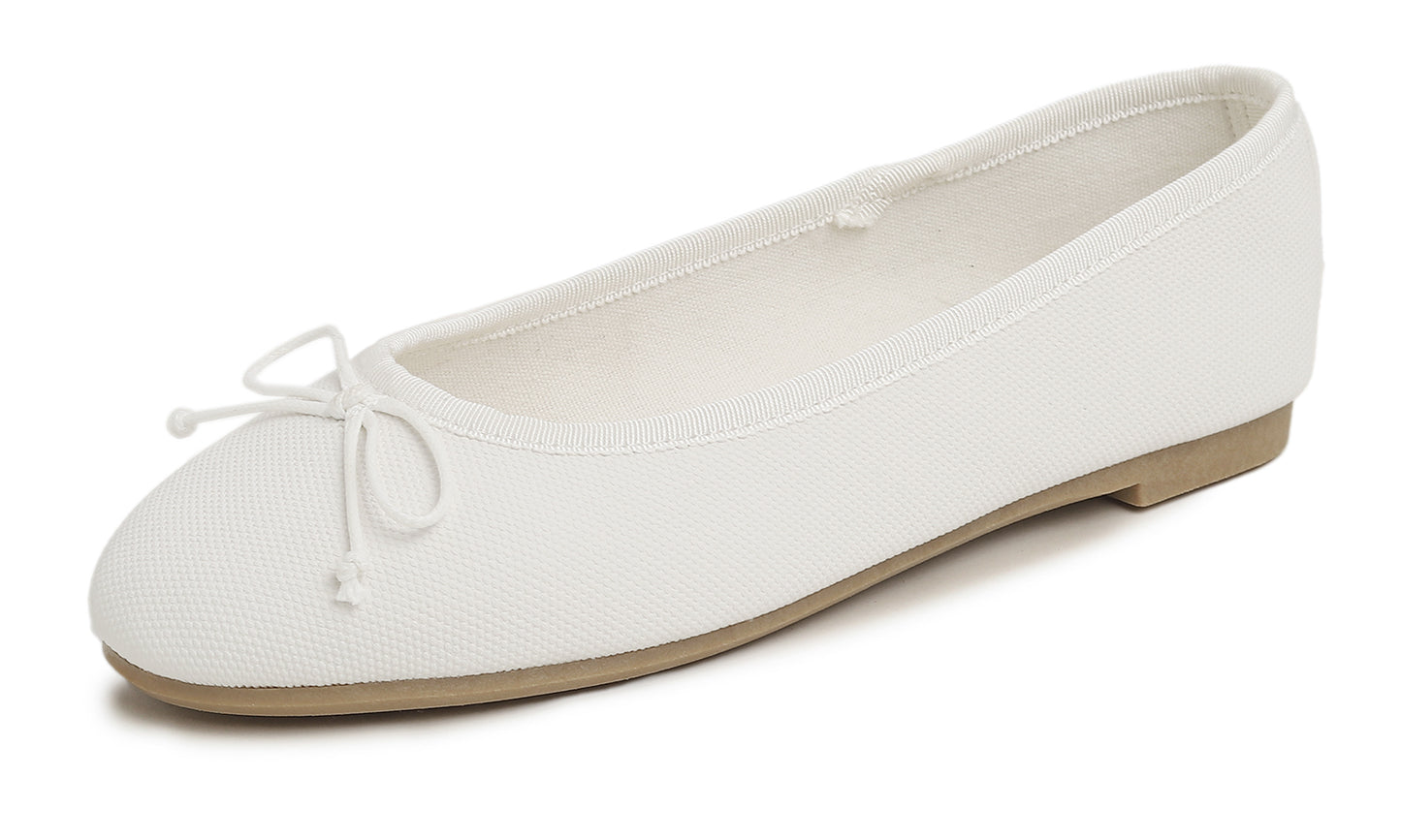Feversole Women's Bow Tie Fashion Dress Slip On Shoes Round Toe Ballet Flat Vegan Leather Texture