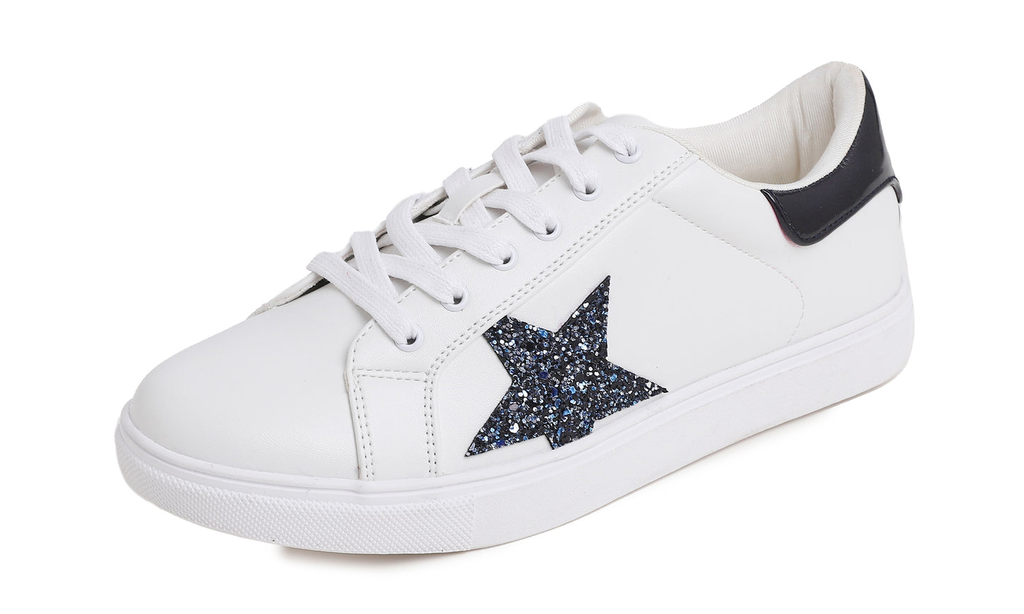 Feversole Women's Featured PU Leather Colorful Lace Up Sneaker Star