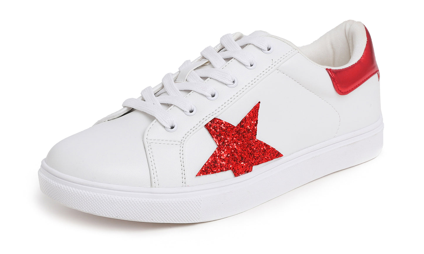 Feversole Women's Featured PU Leather Colorful Lace Up Sneaker Star
