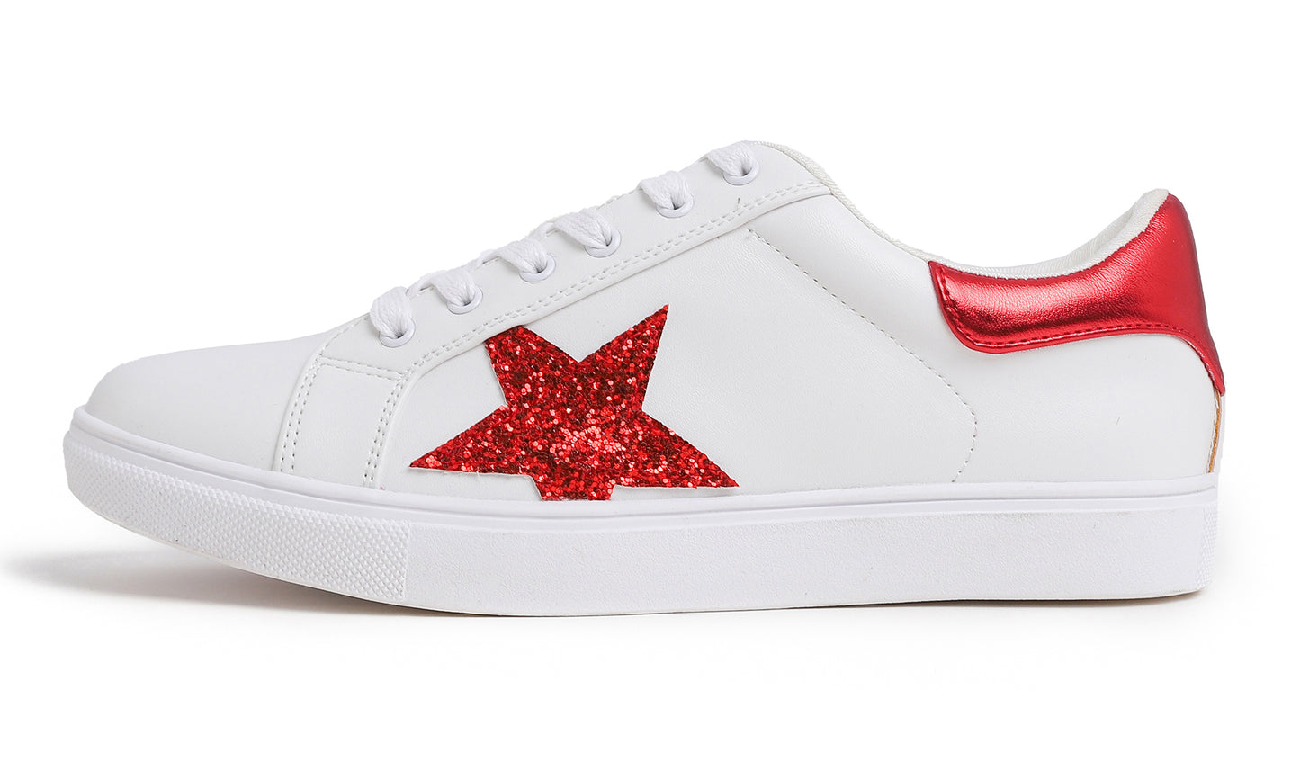 Feversole Women's Featured PU Leather Colorful Lace Up Sneaker Star