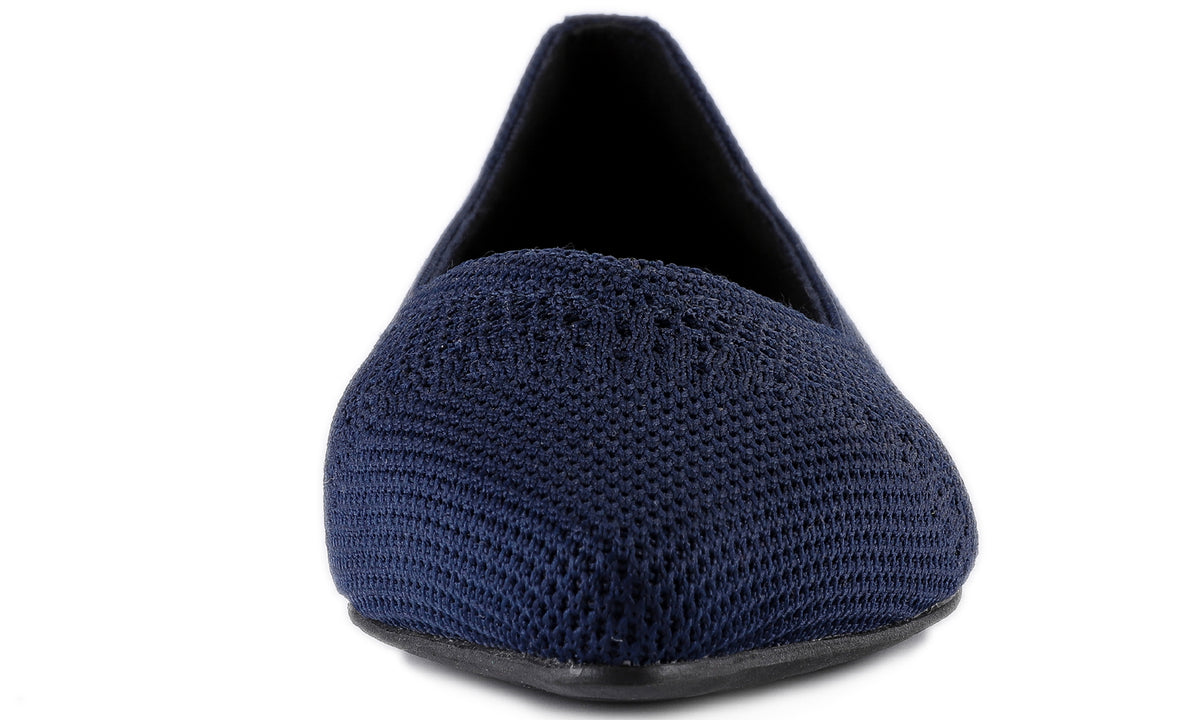 Feversole Womens Woven Fashion Breathable Knit Flat Shoes Pointed Nav 9619