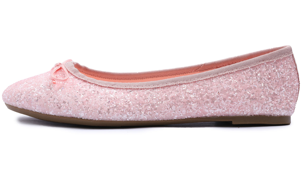 Feversole Women's Sparkle Memory Foam Cushioned Colorful Shiny Ballet Flats  Glitter Baby Pink