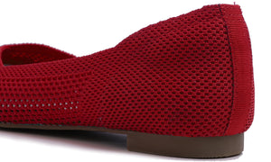 Feversole Women's Woven Fashion Breathable Knit Flat Shoes Pointed Red