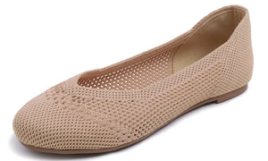 Feversole Women's Woven Fashion Breathable Knit Flat Shoes Nude Color Ballet