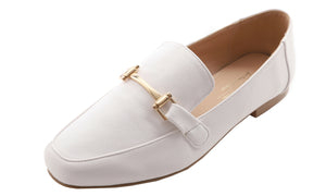 Feversole Women's Fashion Trim Deco Loafer Flats White Vegan Leather