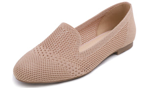 Feversole Women's Woven Fashion Breathable Knit Flat Shoes Nude Color Loafer