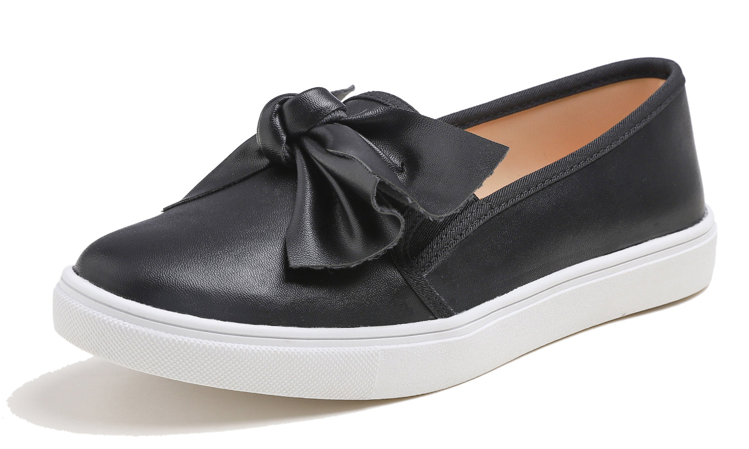 Feversole Women's Casual Slip On Sneaker Comfort Cupsole Loafer Flats Black Bow Vegan Leather